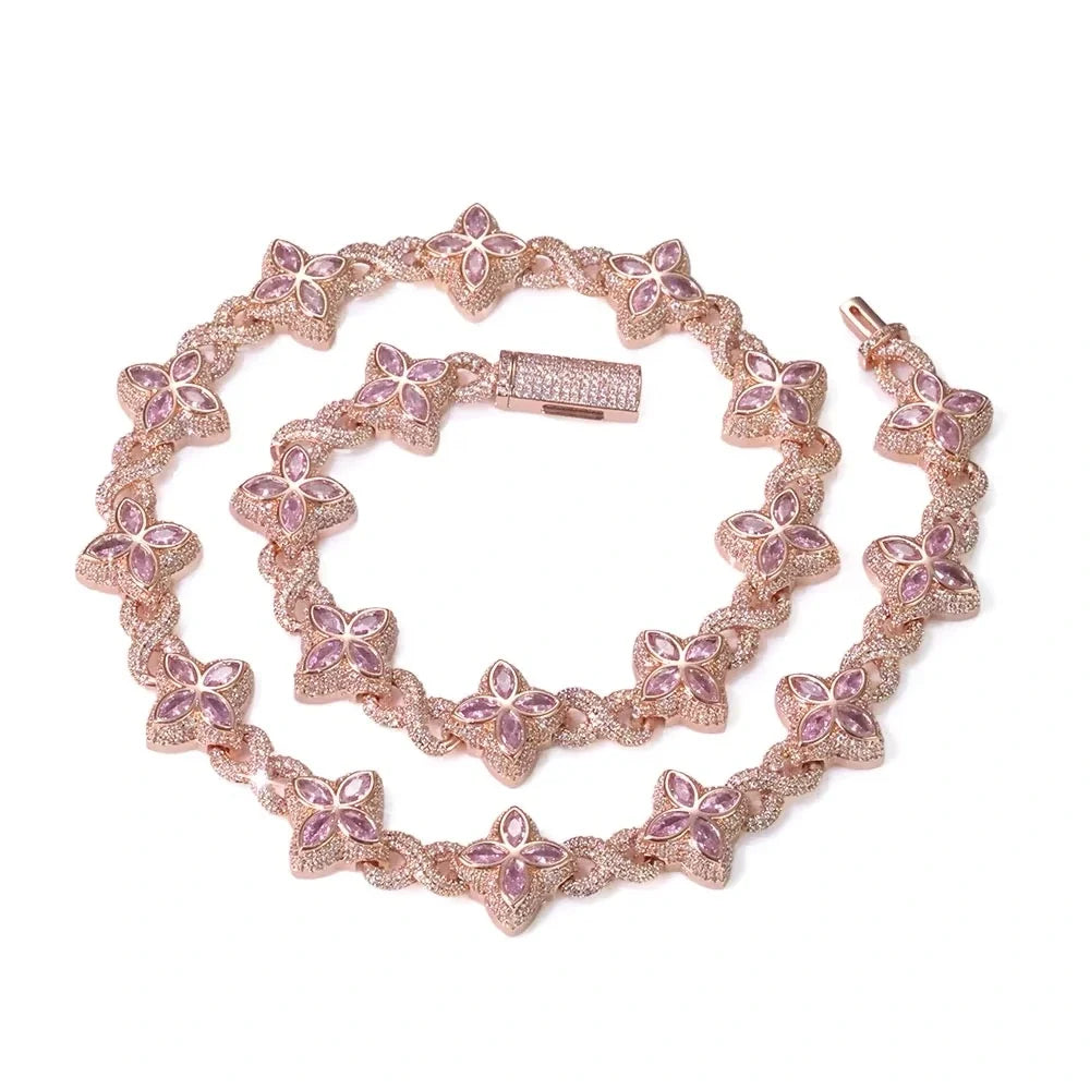 ROSE GOLD CLOVER CHAIN - ICED OUT