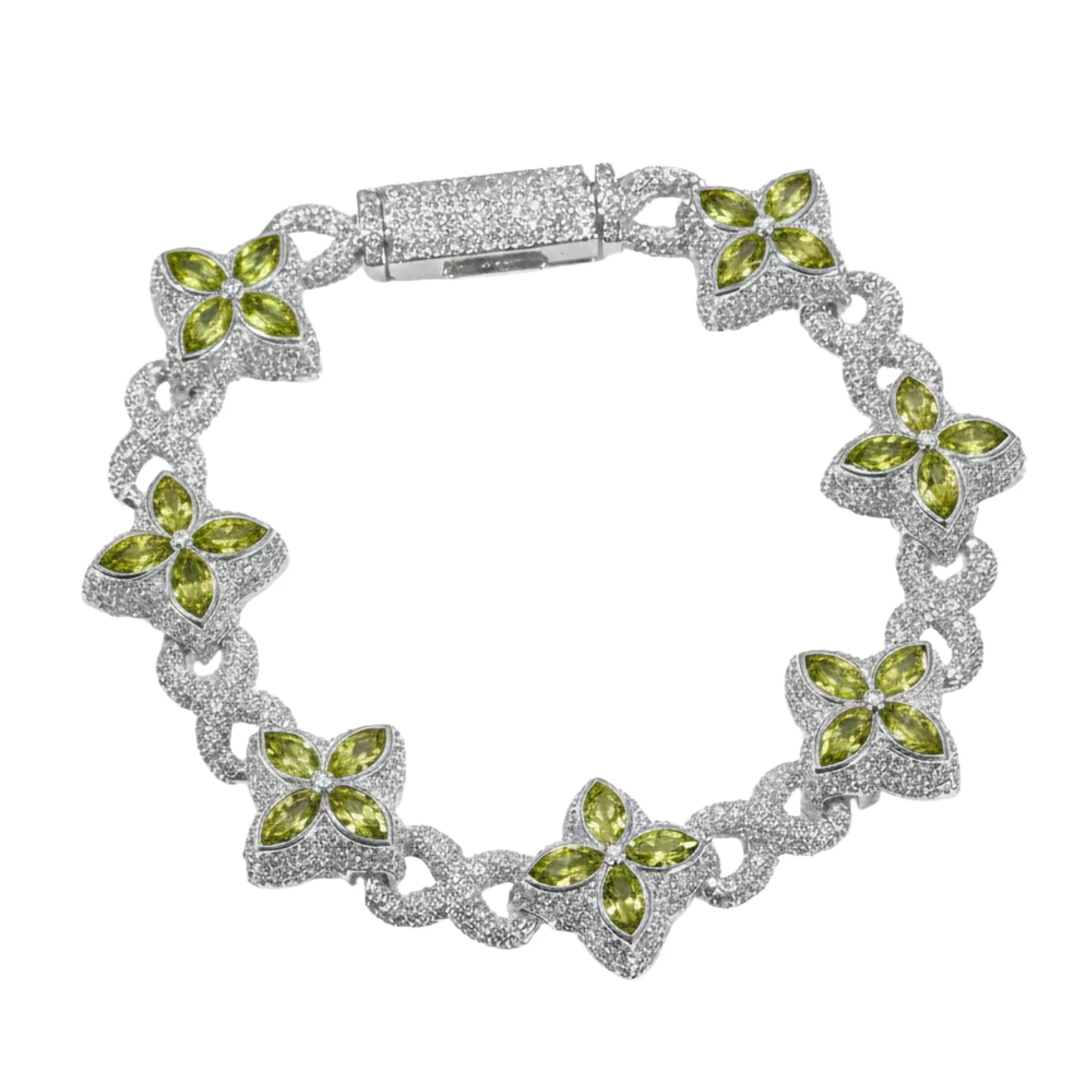 GREEN CLOVER BRACELET - ICED OUT